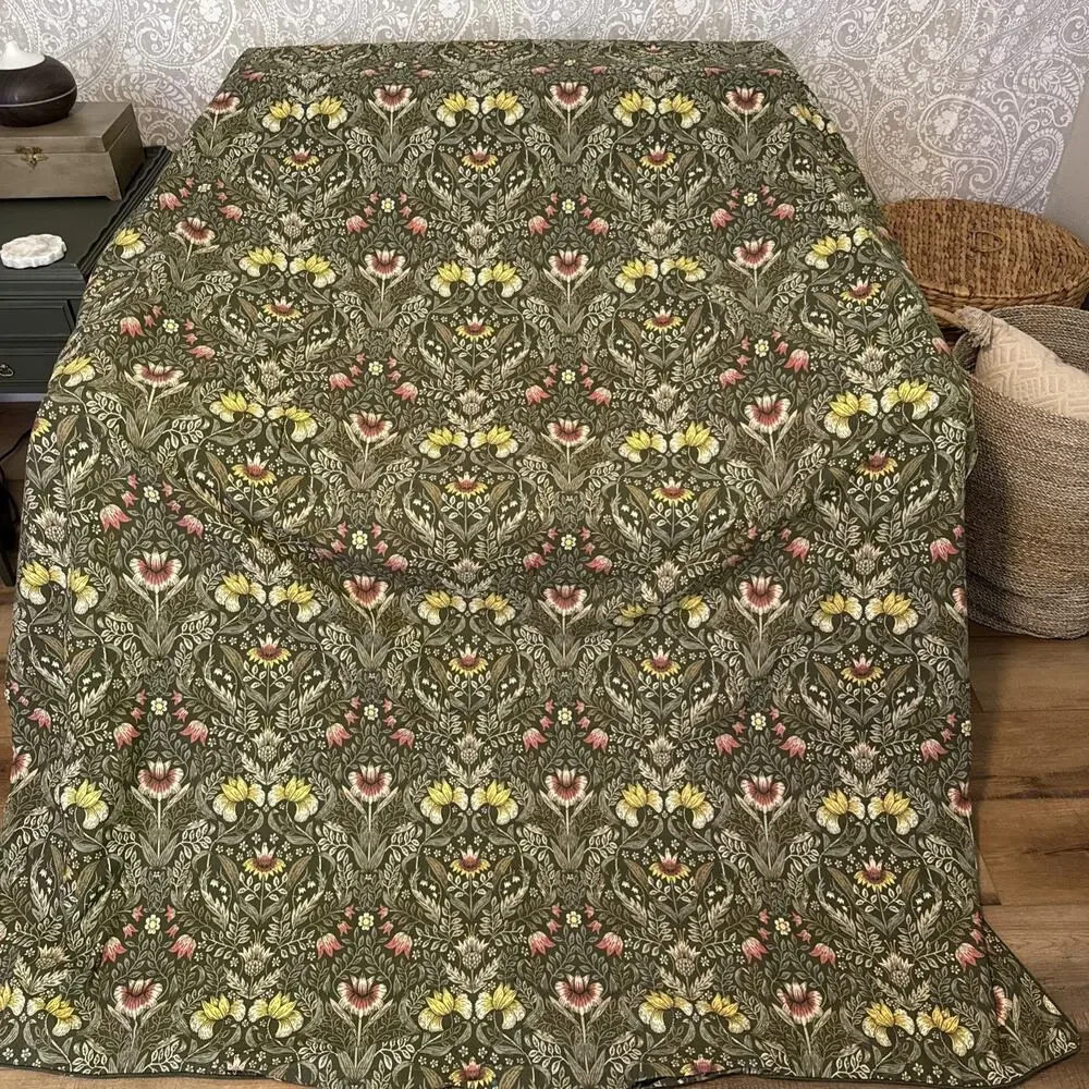 Ikea Karrdunort Duvet Cover Twin Size Green Botanical Floral Snap Closure 61x82